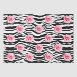 Papel De Seda Elegantes Rosas Cor-de-Rosa e Listras Zeba em Esti