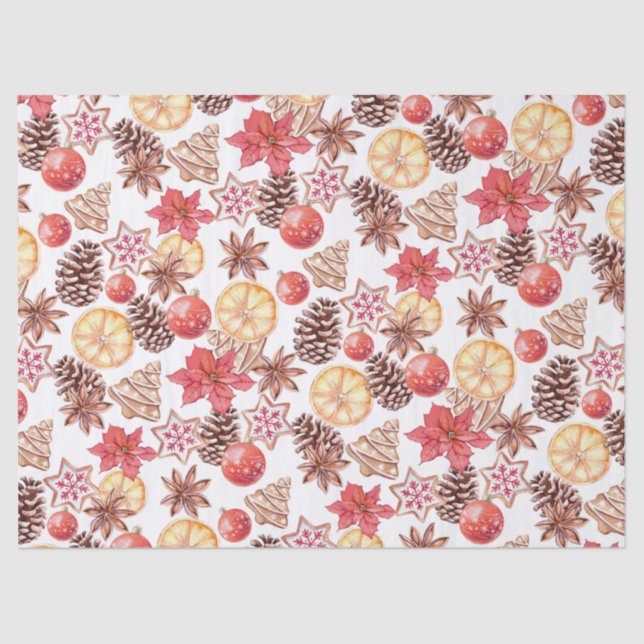 Papel De Seda Elemento de Natal de Aquarela Padrão Invisível (Frente )