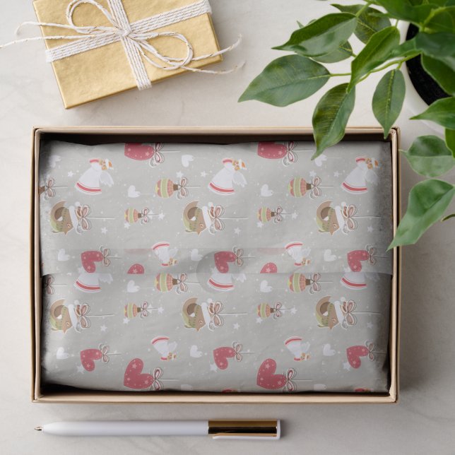 Papel De Seda Elementos de Natal Anjos Passarinhos (Presente)