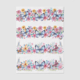 Papel De Seda Elementos Florais e de Borboletas Decoupage Cottag