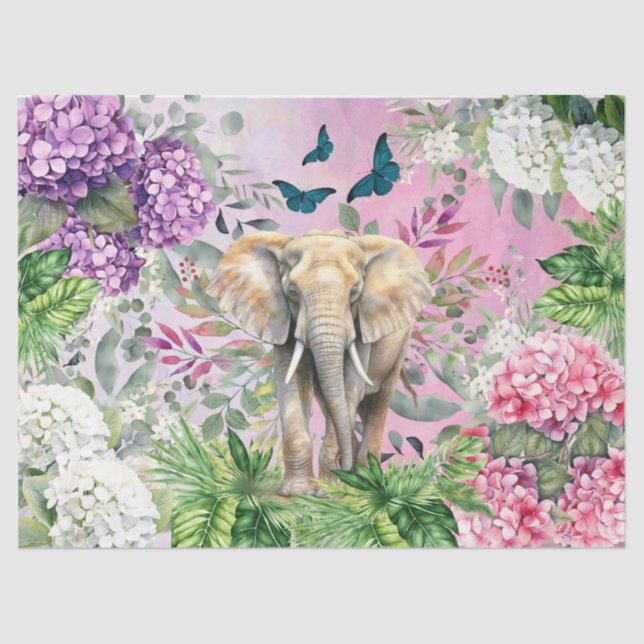 Papel De Seda Elephant & Hydrangeas & Butterflies (Frente )