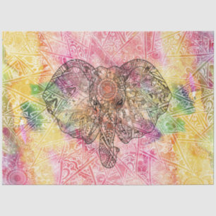 Papel De Seda Elephant Watercolor, com traços de mão, Henna fl