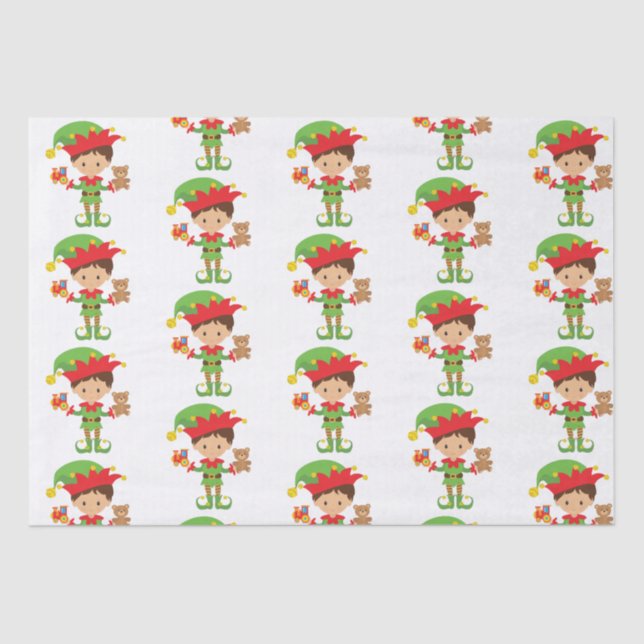 Papel De Seda Elf com presentes e fundo branco (Frente )