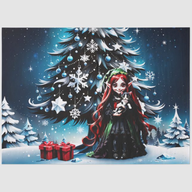 Papel De Seda Elfo de Natal com Kitten. (Frente )