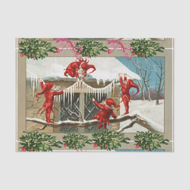 Papel De Seda ELVES VERMELHOS, DECOR DE NATAL COM ÍCULAS Mistlet (Frente )