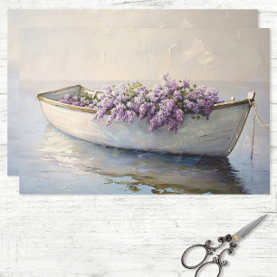 Papel De Seda Embarcação com Lilases Roxos