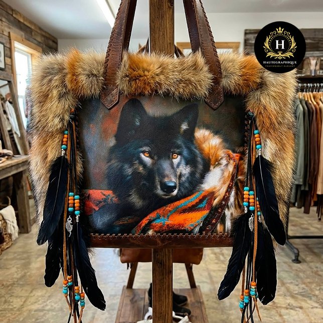 Papel De Seda Ember Turquoise Black Wolf Portrait (Criador carregado)