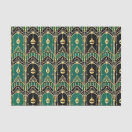 Papel De Seda Emerald and Black Art Deco Holiday Pattern