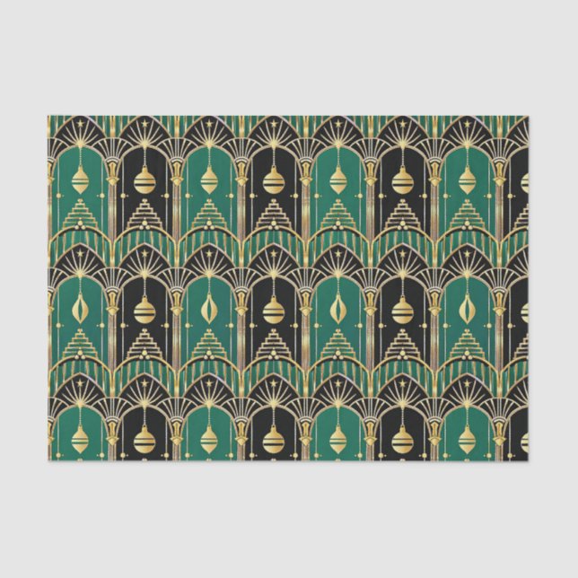 Papel De Seda Emerald and Black Art Deco Holiday Pattern (Frente )