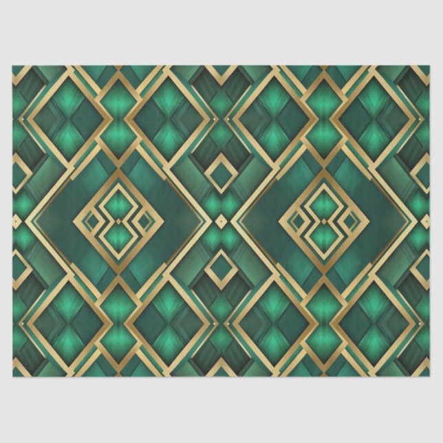 Papel De Seda Emerald e Dourado Tecido Argyle Moderno (Frente )