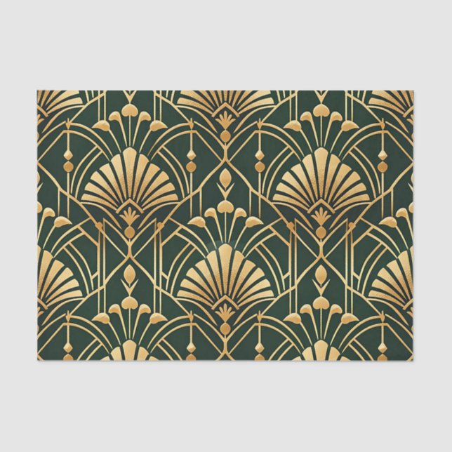 Papel De Seda Emerald Gold Art Deco Pattern (Frente )