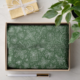 Papel De Seda Emerald Green Doodle Natal Sleigh Patterno
