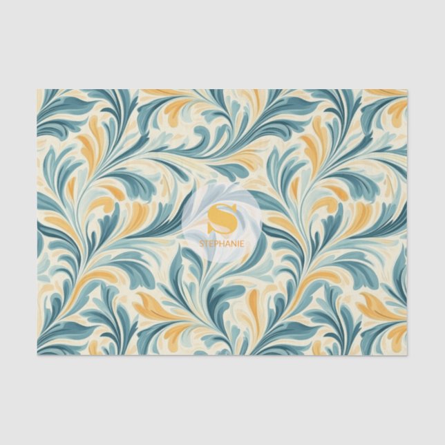 Papel De Seda Emerald Green e Dourada Paisley Leaf Pattern (Frente )