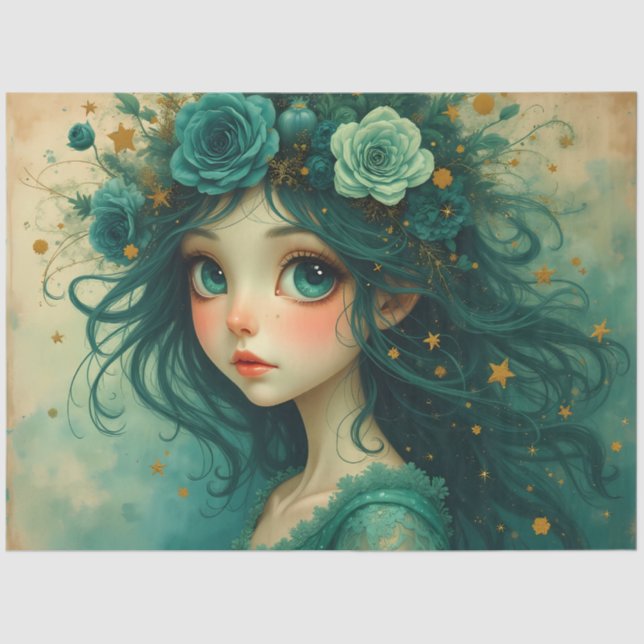 Papel De Seda Emerald Starlight Christmas – Whimsical Fantasy (Frente )