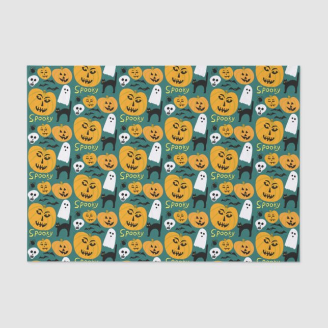 Papel De Seda Encantador Halloween Pumpkins Spooky Ghost (Frente )