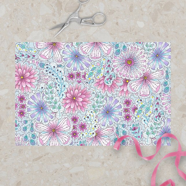 Papel De Seda Encantando Flores de Prados da Boêmia e Folhagem (Criador carregado)