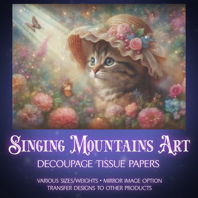Papel De Seda Enchanted Butterfly Garden and Cat Decoupage (Criador carregado)