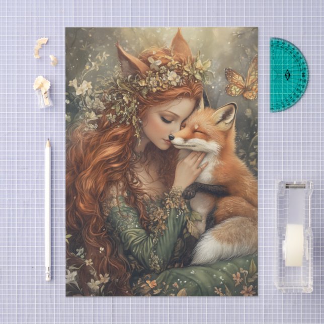 Papel De Seda Enchanted Fox Fairy With Butterfly Decoupage (Arte )
