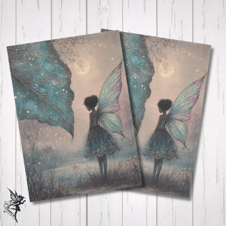 Papel De Seda Enchanted Moonlit Leaf Fairy Watercolor Fantasy