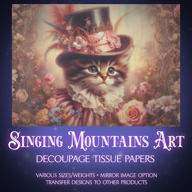 Papel De Seda Enchanted Roses and Victorian Cat Decoupage  (Criador carregado)