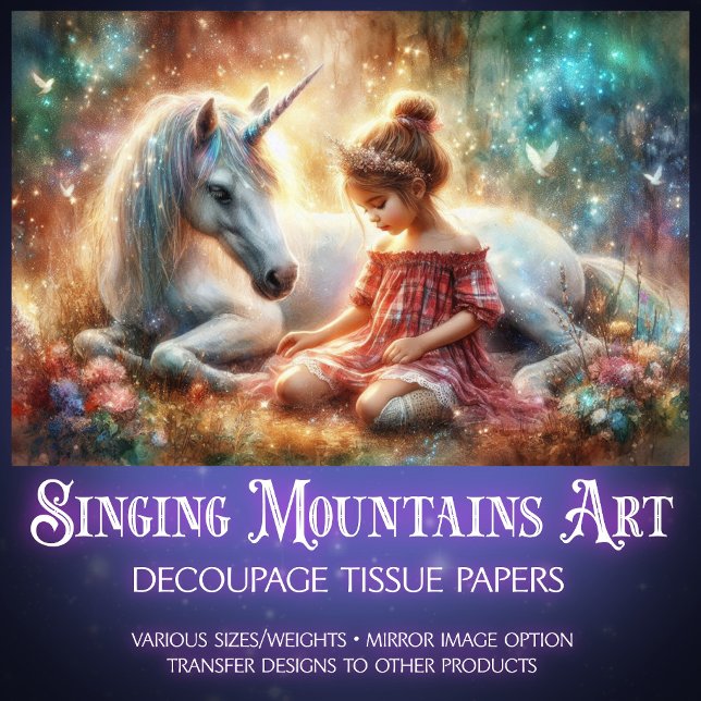 Papel De Seda Enchanted Unicorn and Girl Woodland Decoupage (Criador carregado)