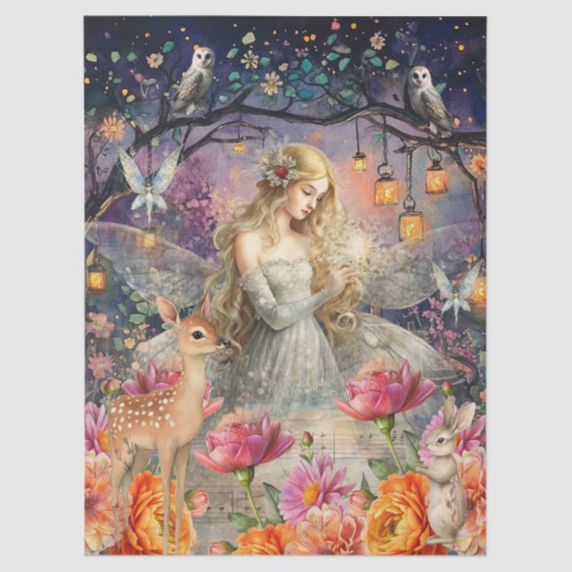 Papel De Seda Enchanted Woodland Animals & Fairy Decoupage Paper (Frente )