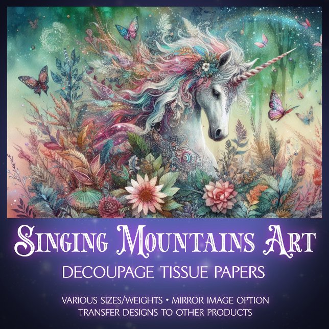 Papel De Seda Enchanted Woodland Unicorn Butterflies Decoupage  (Criador carregado)