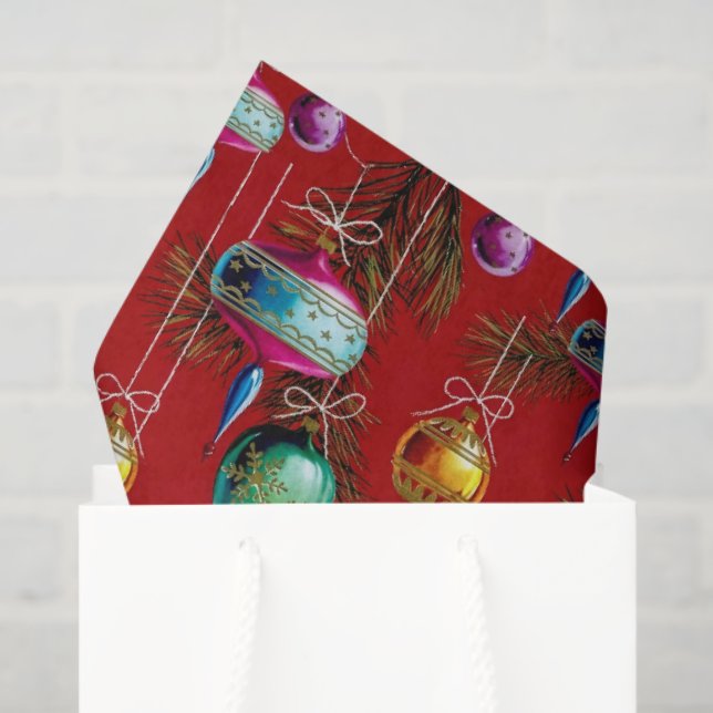 Papel De Seda Enfeites de Meados do Século em Vermelho (Sacola de presentes)