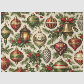 Papel De Seda Enfeites de Natal Antigos e Folhas de Azevinho 