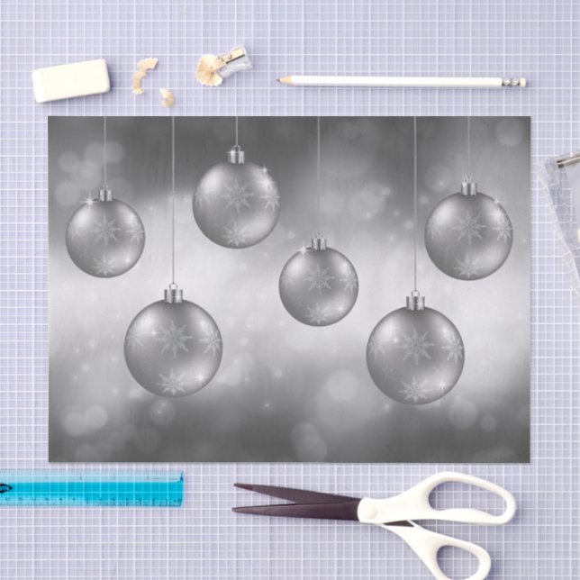 Papel De Seda Enfeites de Natal Cinza Prata em Bokeh Cinza (Arte )