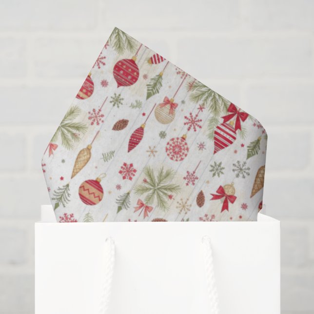 Papel De Seda Enfeites Vintage Botânicos Feriado Natal (Sacola de presentes)