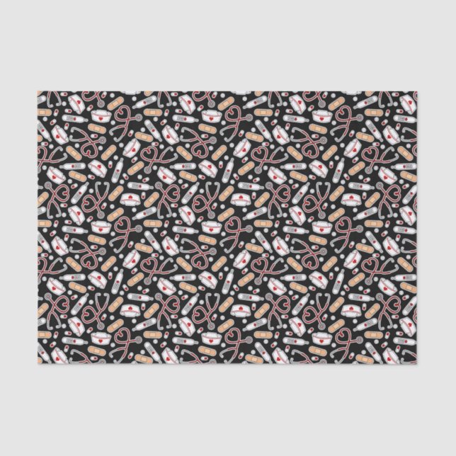 Papel De Seda Enfermeira Amor Fundo Negro Impressão (Frente )