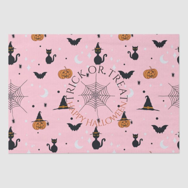 Papel De Seda Engraçado Design rosa de Halloween Spooky (Frente )