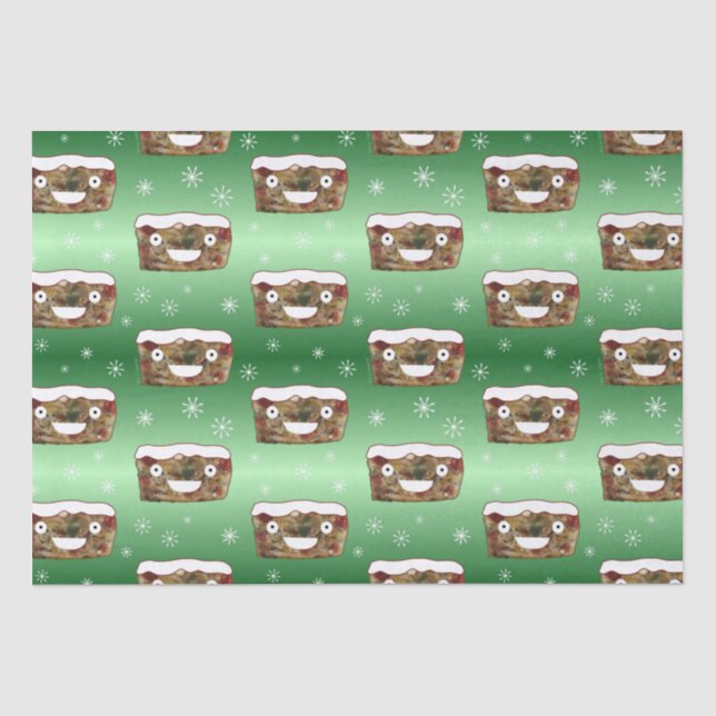 Papel De Seda Engraçado Natal Fruitcake Padrão Verde (Frente )
