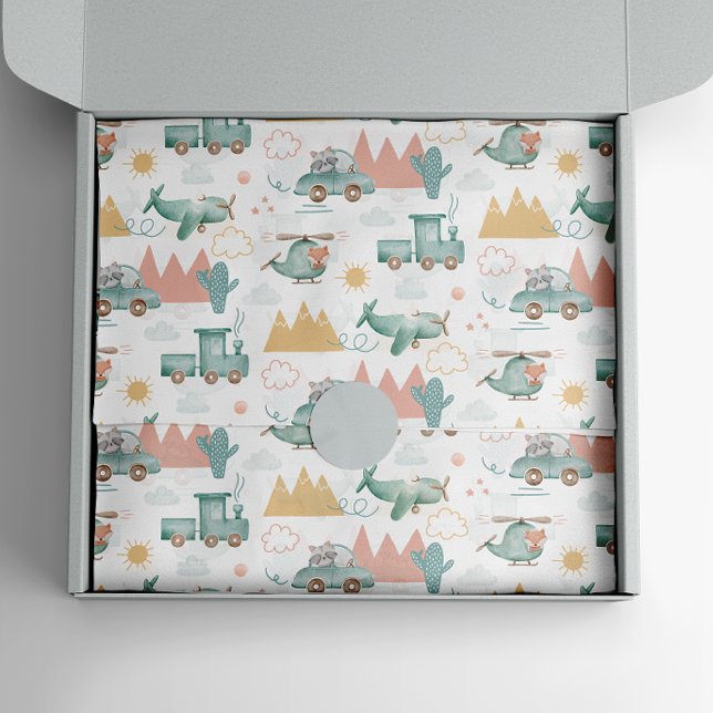 Papel De Seda Engraçado transporte e animal. Padrão de bebês par (Criador carregado)