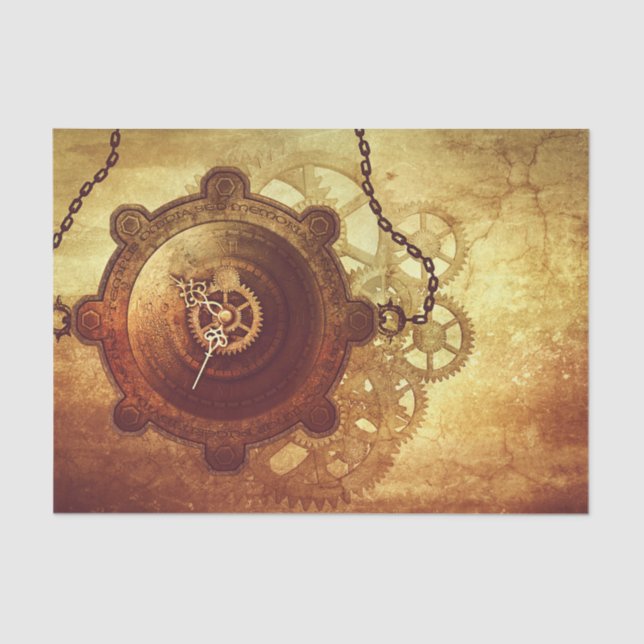 Papel De Seda Engrenagens e Correntes de Relógio Steampunk (Frente )
