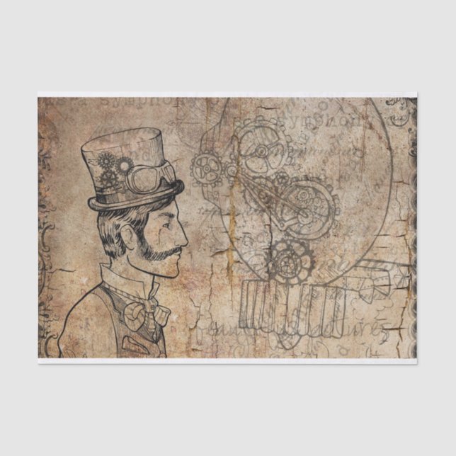 Papel De Seda Engrenagens retros do cavalheiro de Steampunk (Frente )