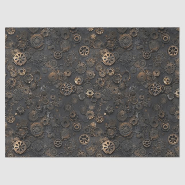 Papel De Seda Engrenagens Steampunk, Padrão de Metal Enferrujado (Frente )