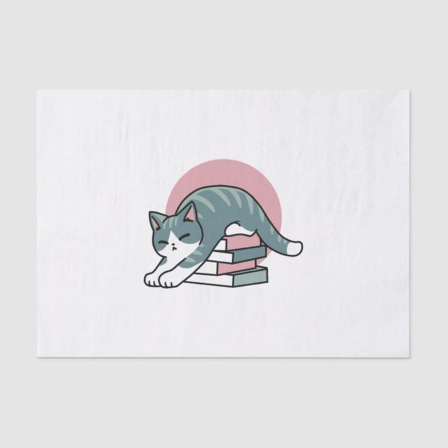 Papel De Seda Enrolados com um Livro e um Gato - Leitura de Gato (Frente )