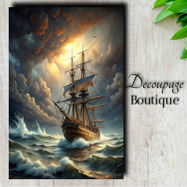 Papel De Seda Envio Através da Tempestade Decoupage (Ship Through Storm Decoupage Tissue Paper)
