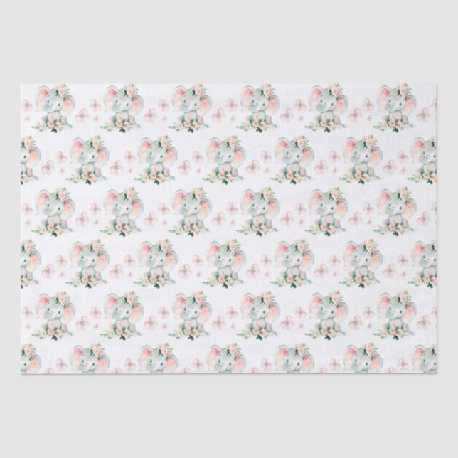 Papel De Seda Enxoval de Bebê Quadro de Elefante Floral Fofo (Frente )