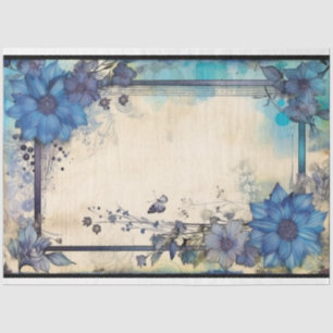 Papel De Seda Epemera de quadro floral azul