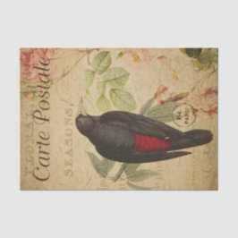 Papel De Seda Ephemera Black Red Bird Pink Rosado Decoupage