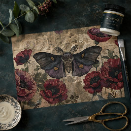 Papel De Seda Ephemera Botânica de Mariposa Gótica Antiga e Papo