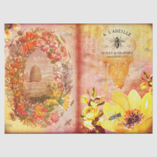 Papel De Seda Ephemera de abelha e flor