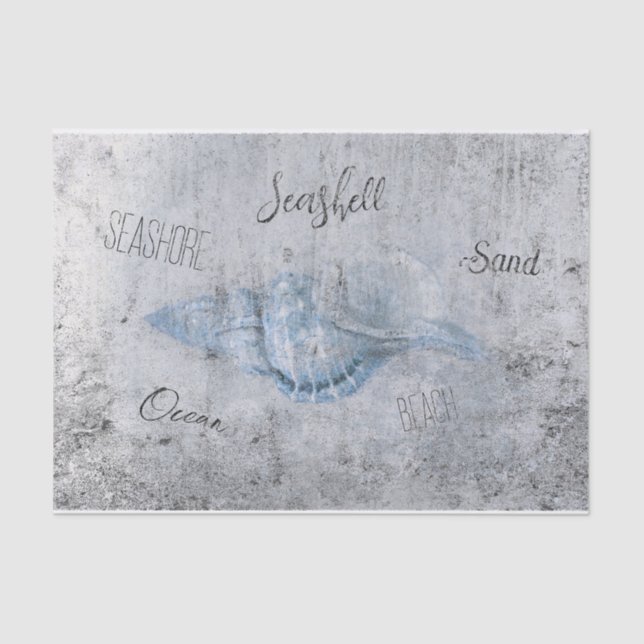 Papel De Seda Ephemera de praia, antiga, com Cinza azul de Shell (Frente )