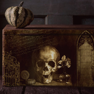 Papel De Seda Ephemera do Halloween vitoriano do crânio gótico