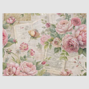 Papel De Seda Ephemera Elegante Floral Rosa Inscrita