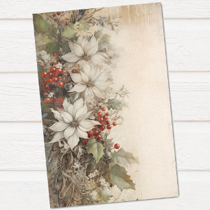 Papel De Seda Ephemera Envelhecida Floral Natal Inverno Vintage