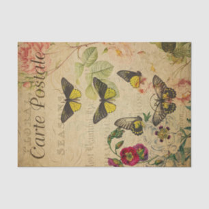 Papel De Seda Ephemera Francês Cartão Postal Butterflies Decoupa